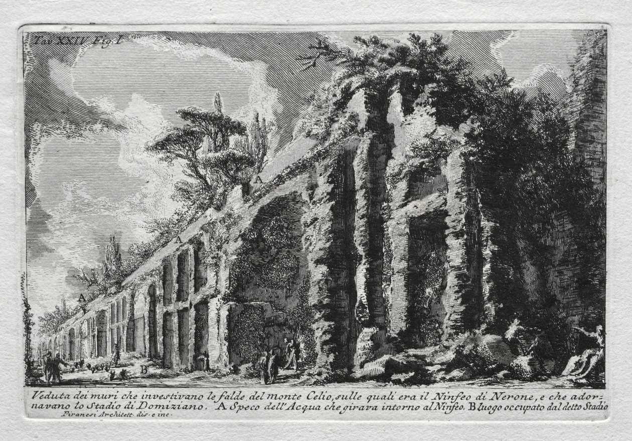 Veduta dei muri che investivano le falde del Monte Celio door Giovanni Battista Piranesi