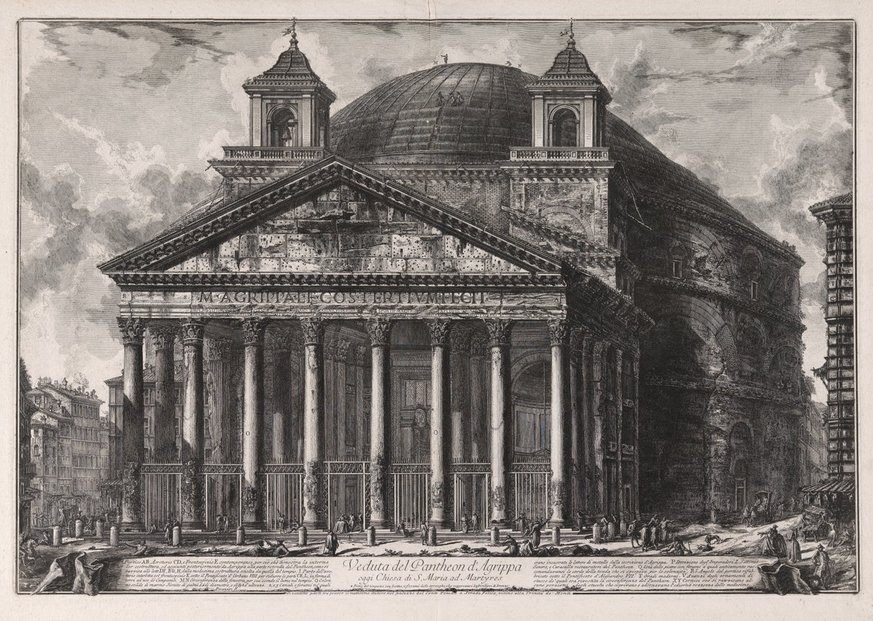 Gezicht op het Pantheon van Agrippa, tegenwoordig de kerk Santa Maria ad Martyres [eigenlijk het Pantheon van Hadrianus], uit Vedute di Roma (Gezichten op Rome) door Giovanni Battista Piranesi