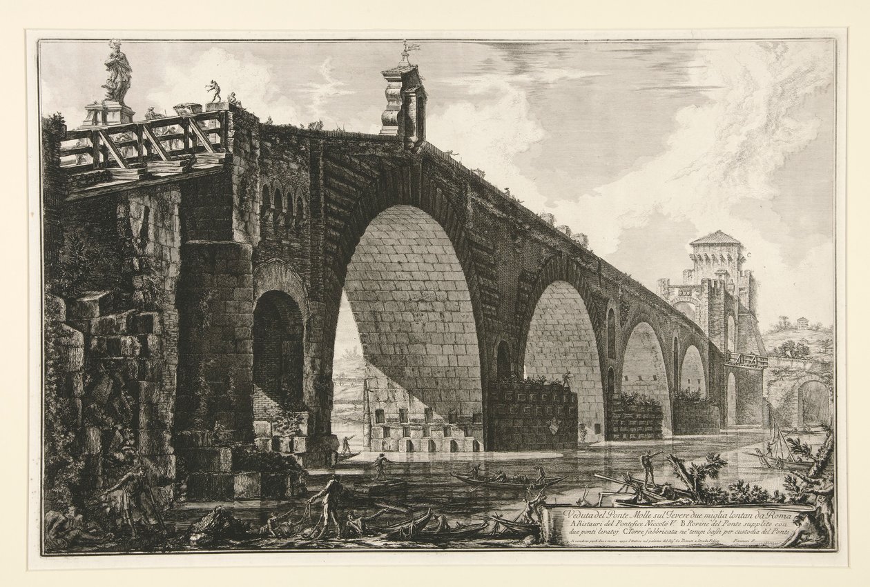 Gezicht op de Milviaanse Brug over de Tiber twee mijl buiten Rome, uit Vedute di Roma door Giovanni Battista Piranesi