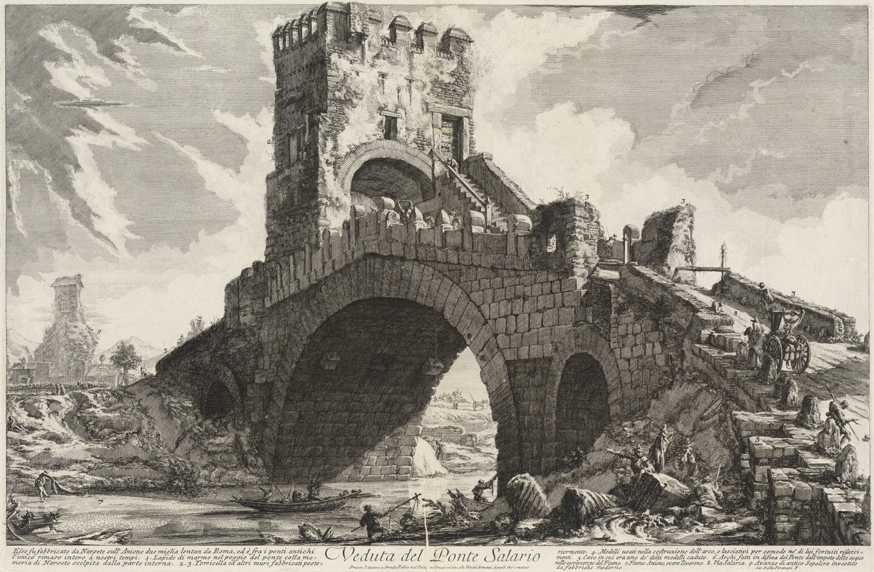 Gezicht op de Ponte Salario door Giovanni Battista Piranesi