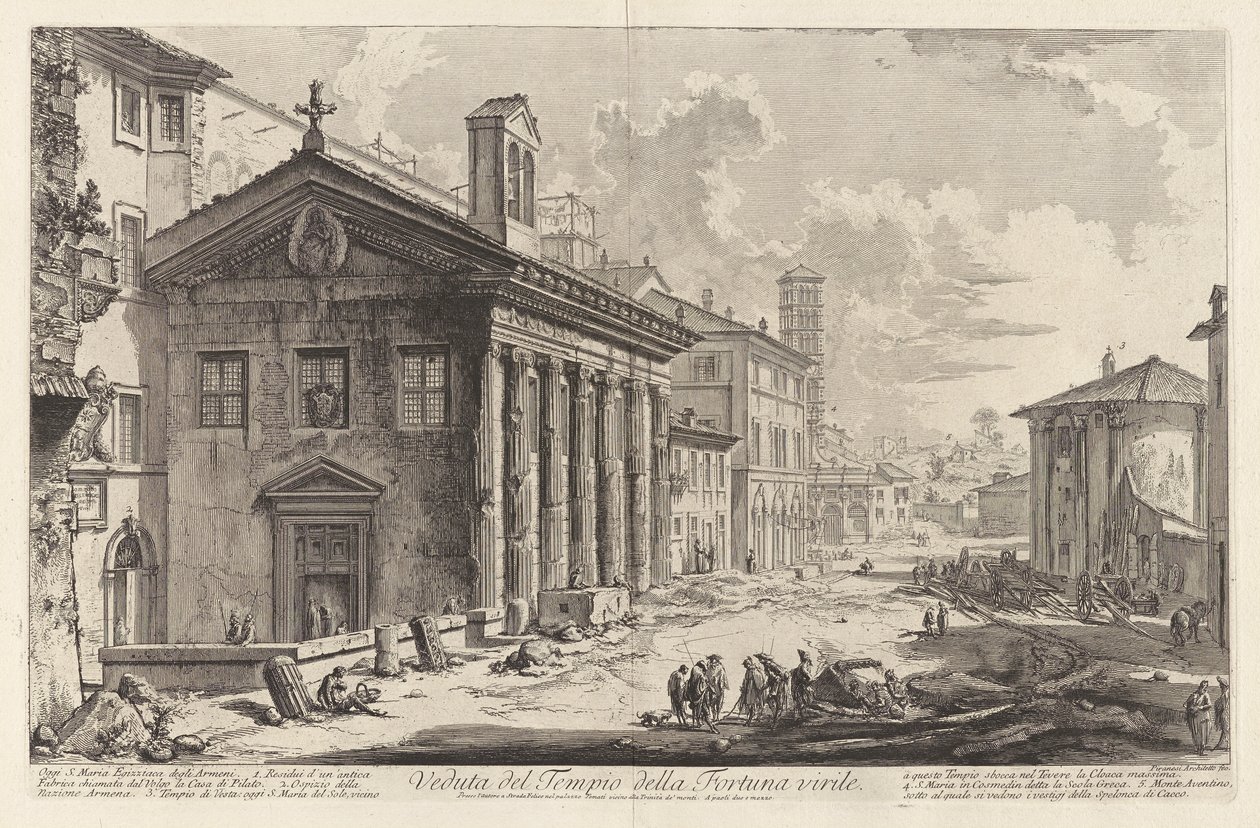 Veduta del Tempio della Fortuna virile. Oggi S. Maria Egizziaca degli Armeni door Giovanni Battista Piranesi