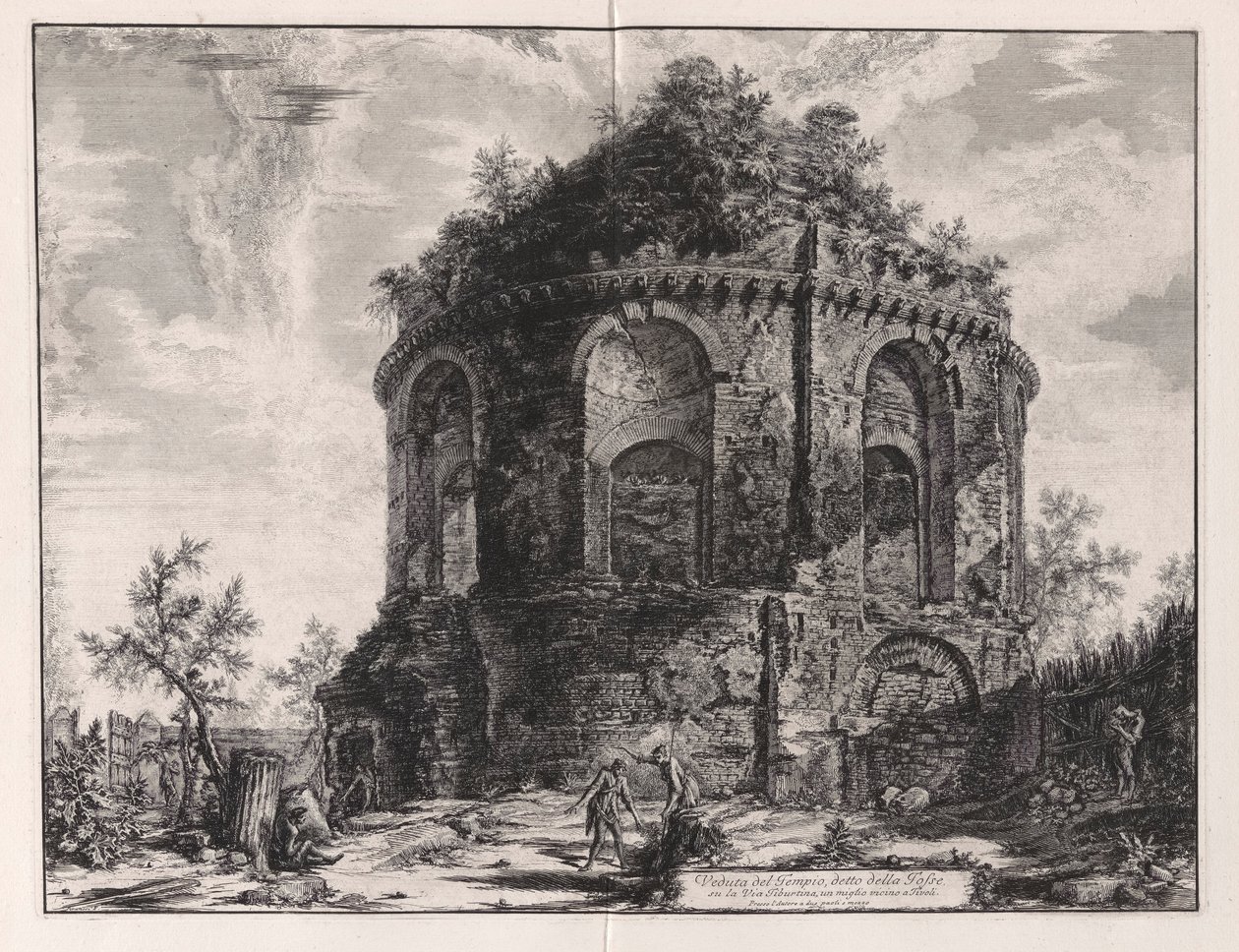 Uitzicht op de zogenaamde Tempel van de Hoest aan de Via Tiburtina, een mijl van Tivoli, uit Vedute di Roma (Gezichten van Rome) door Giovanni Battista Piranesi
