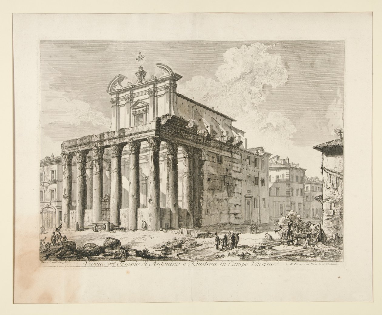 Veduta del Tempio di Antonino e Faustina in Campo Vaccino. (Uitzicht op de Tempel van Antoninus en Faustina in het Romeinse Forum), uit Vedute di Roma door Giovanni Battista Piranesi