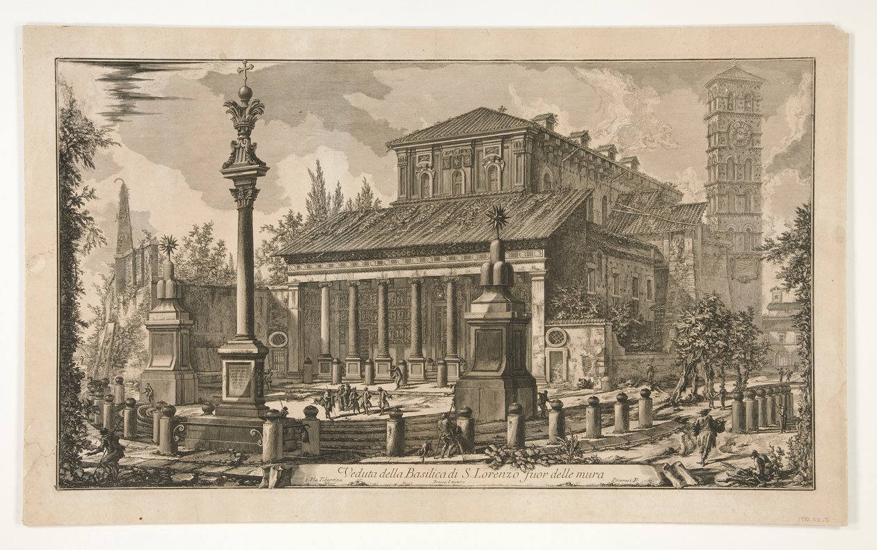 Veduta della Basilica di S. Lorenzo fuor delle mura (Gezicht op S. Lorenzo buiten de muren), uit Vedute di Roma door Giovanni Battista Piranesi