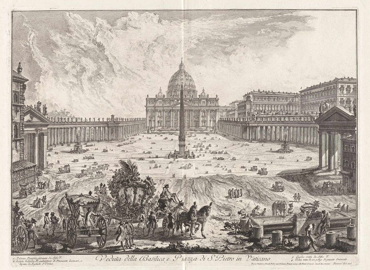Gezicht op de Basiliek en het Plein van Sint Pieter door Giovanni-Battista Piranesi