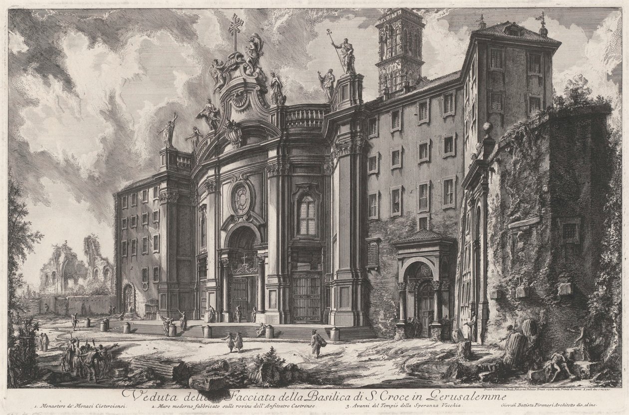 Gezicht op de gevel van de basiliek Santa Croce in Gerusalemme door Giovanni Battista Piranesi