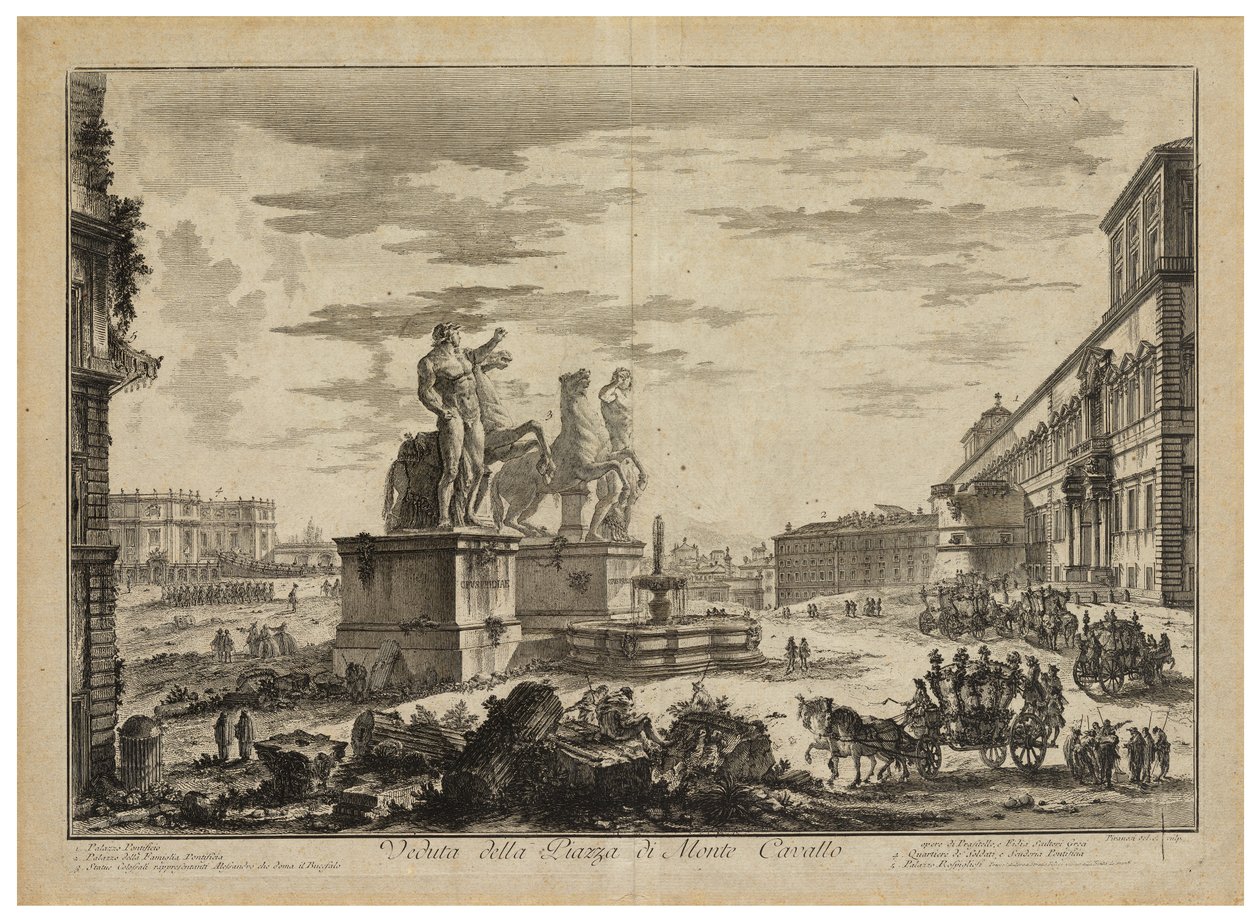 Veduta della Piazza di Monte Cavallo (del Quirinale) door Giovanni Battista Piranesi
