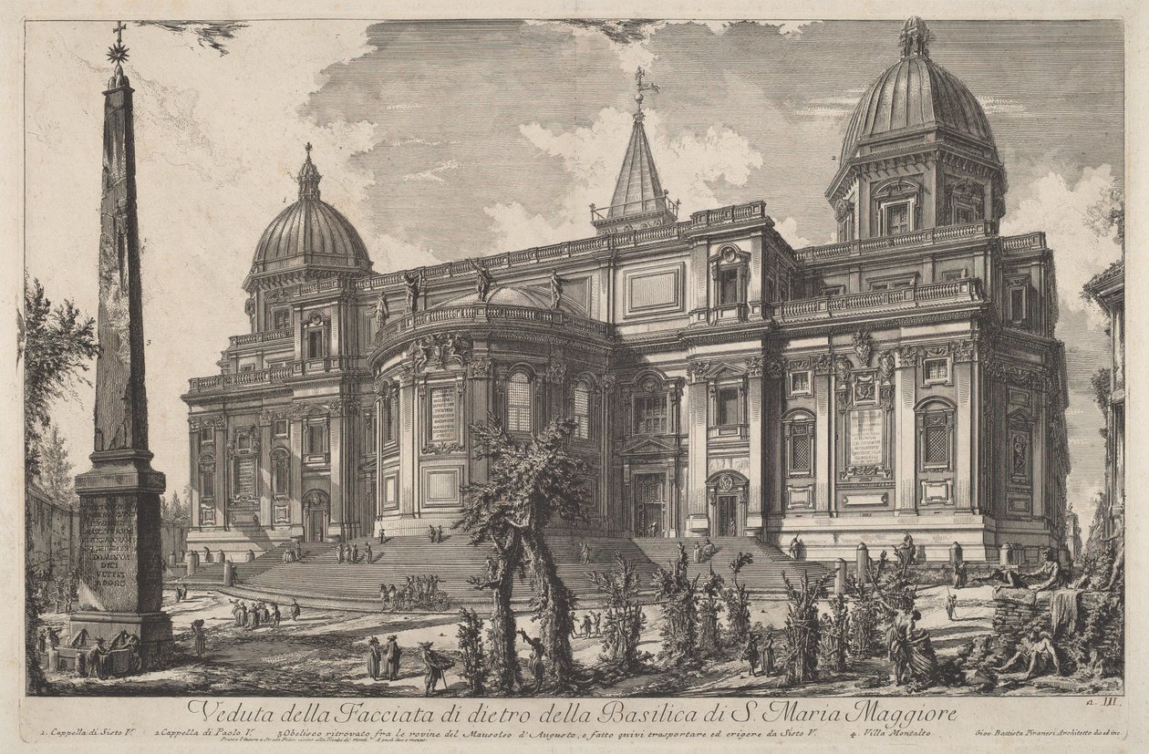 Gezicht op de achtergevel van de basiliek Santa Maria Maggiore door Giovanni Battista Piranesi