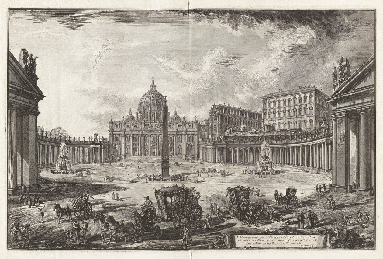 Gezicht op het Grote Plein en de Basiliek van Sint-Pieter door Giovanni Battista Piranesi