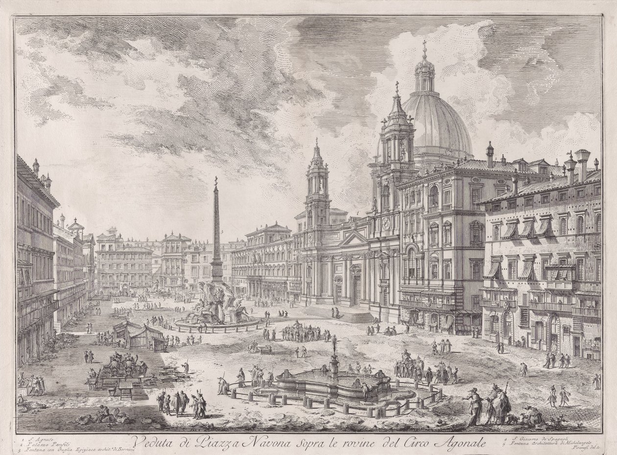 Gezicht op Piazza Navona boven de ruïnes van het Circus Agonalis, uit Vedute di Roma (Gezichten op Rome) door Giovanni Battista Piranesi
