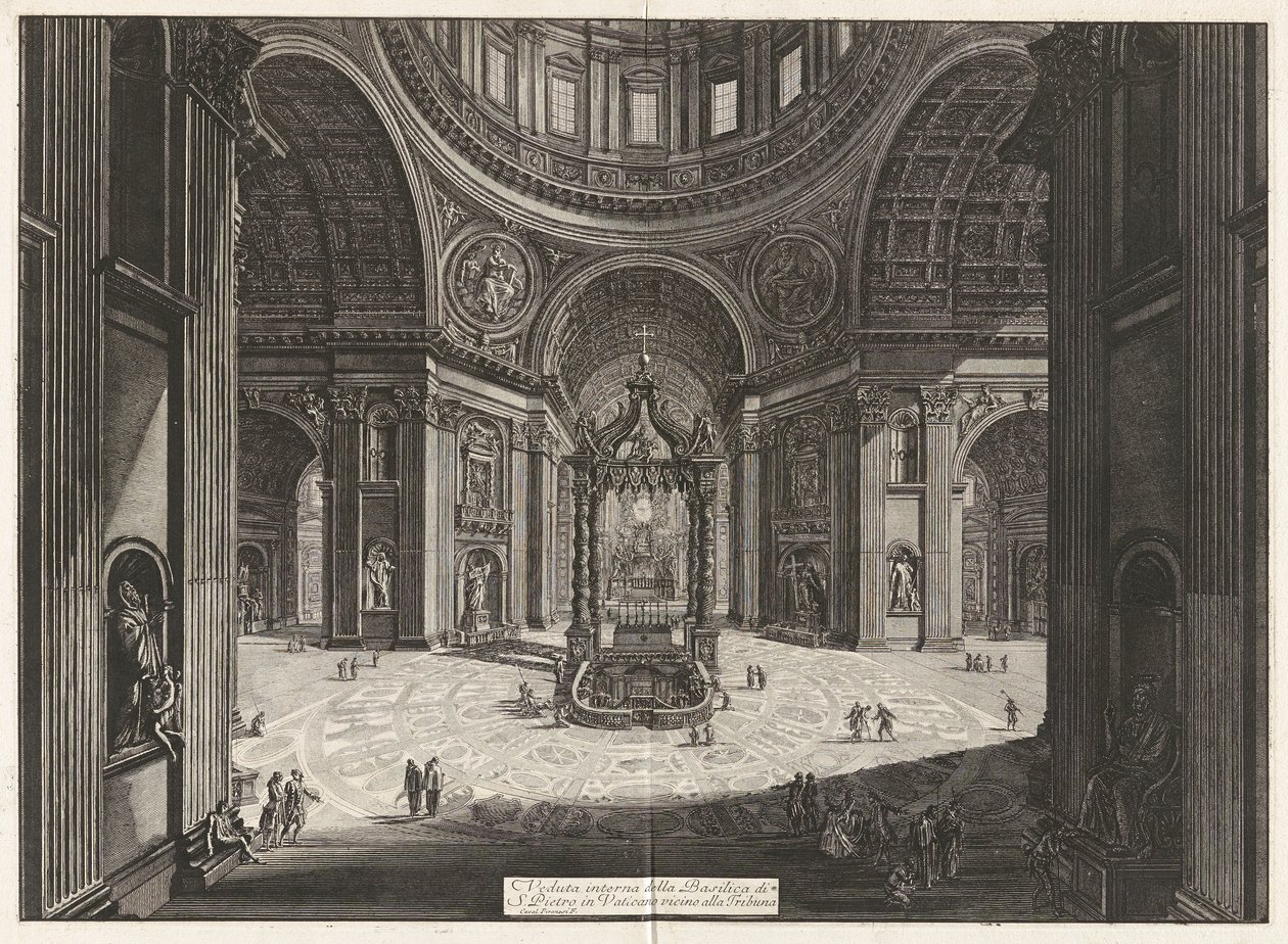 Veduta interna della Basilica di S. Pietro in Vaticano vicino alla Tribuna (Interieur Uitzicht van de Basiliek Sint Pieter) door Giovanni Battista Piranesi