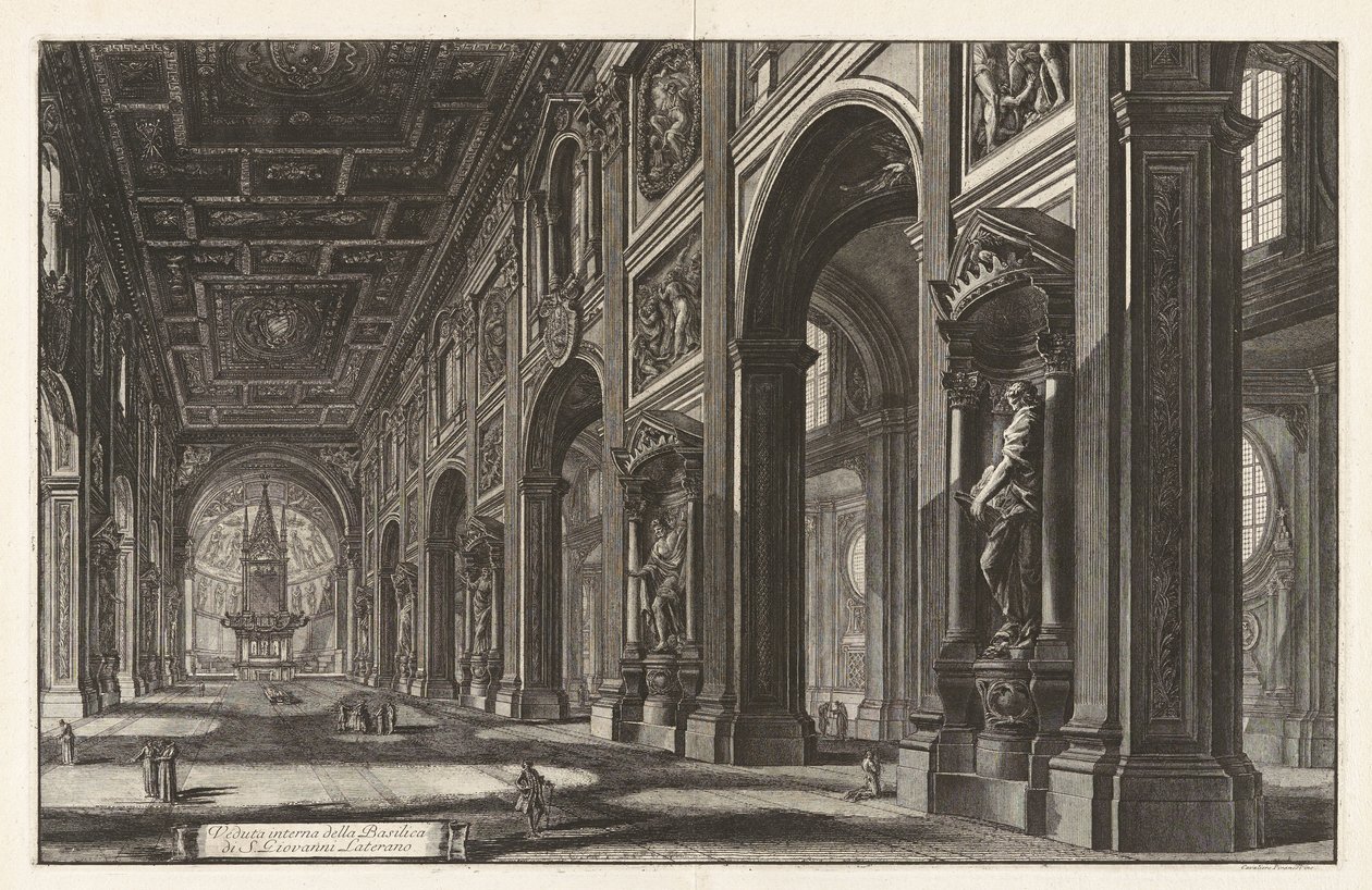Interieurzicht van de basiliek van San Giovanni in Laterano, uit „Vedute di Roma“ door Giovanni Battista Piranesi