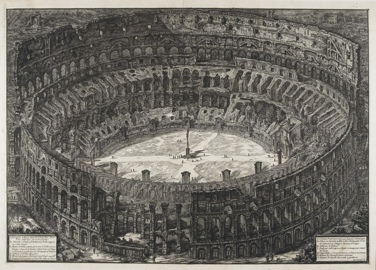 Uitzicht op het Flavische Amfitheater, het Colosseum, uit "Gezichten van Rome" door Giovanni Battista Piranesi