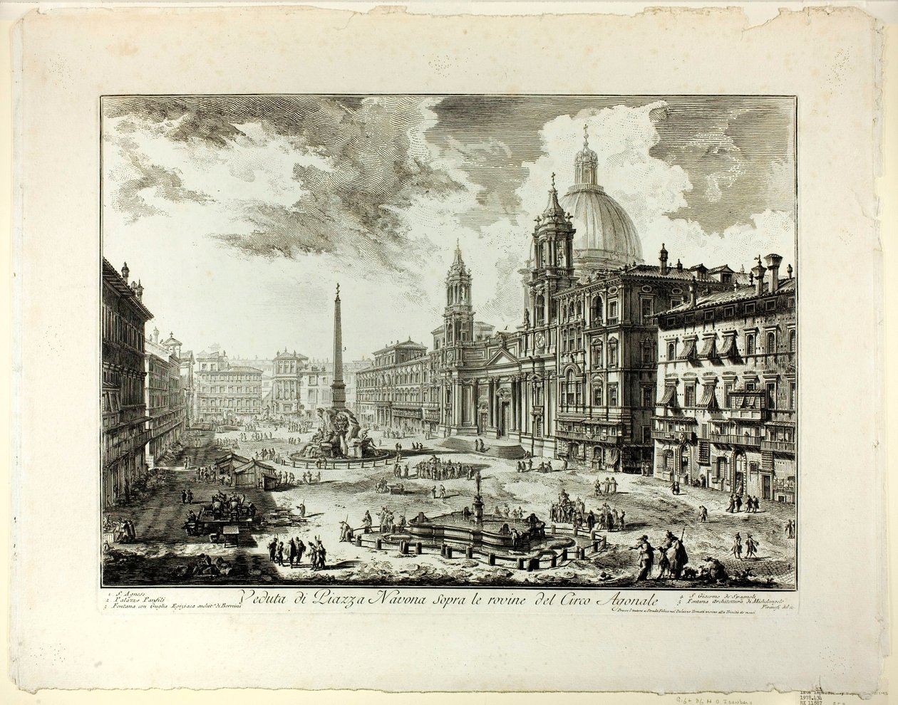 Uitzicht op Piazza Navona boven de ruïnes van het Circus van Domitianus, uit Zichten van Rome door Giovanni Battista Piranesi