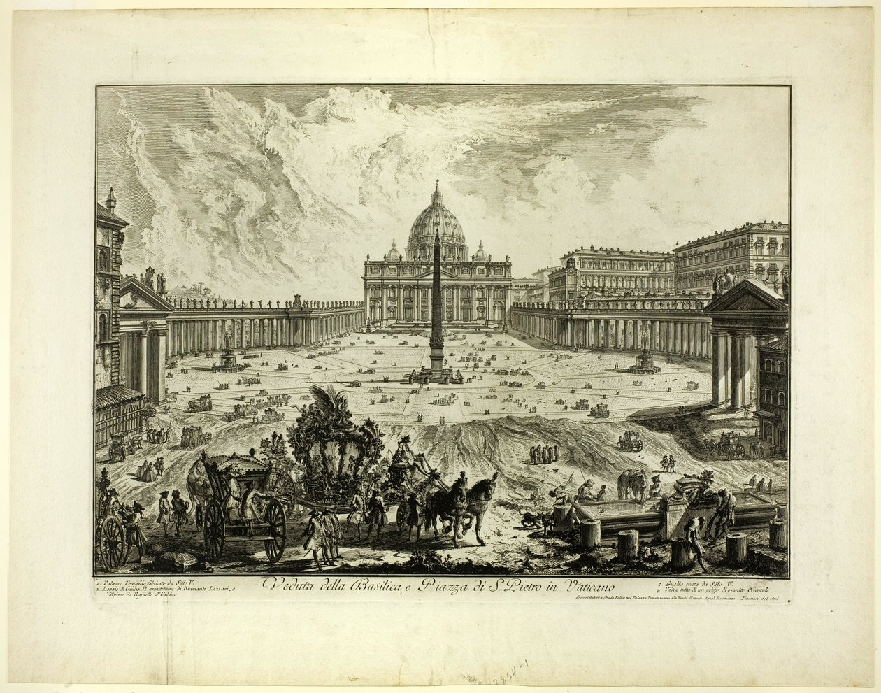 Uitzicht op de Sint-Pietersbasiliek en Piazza in het Vaticaan, van Views of Rome door Giovanni Battista Piranesi