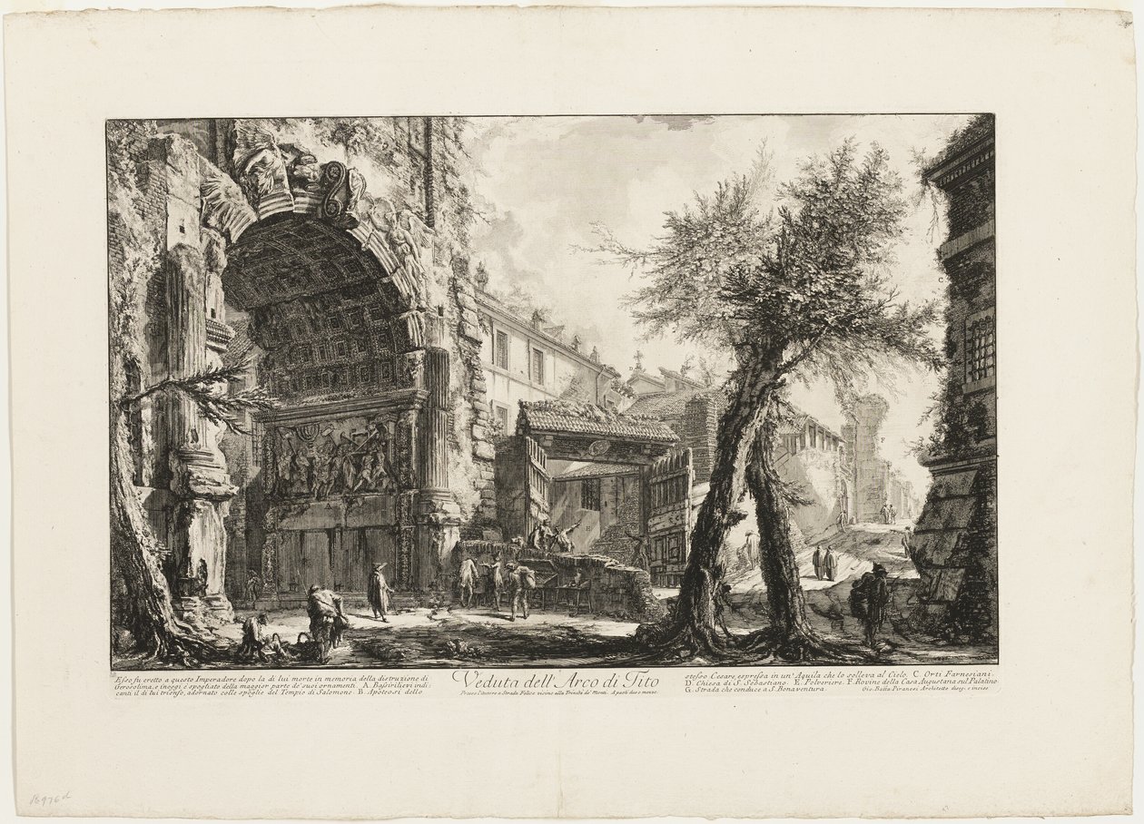 Uitzicht op de Boog van Titus, uit Vedute di Roma door Giovanni Battista Piranesi