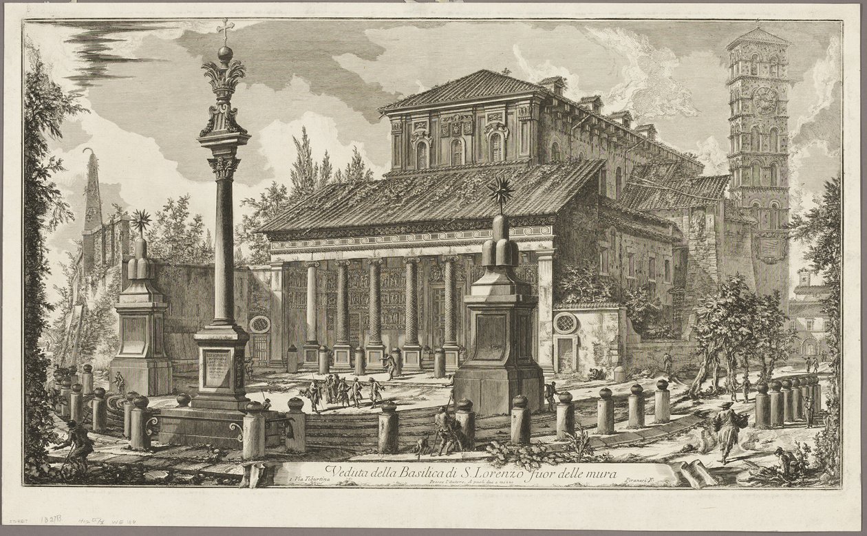 Uitzicht op de Basiliek van S. Lorenzo fuori delle Mura [S. Lorenzo buiten de Muren], uit Zichten van Rome door Giovanni Battista Piranesi