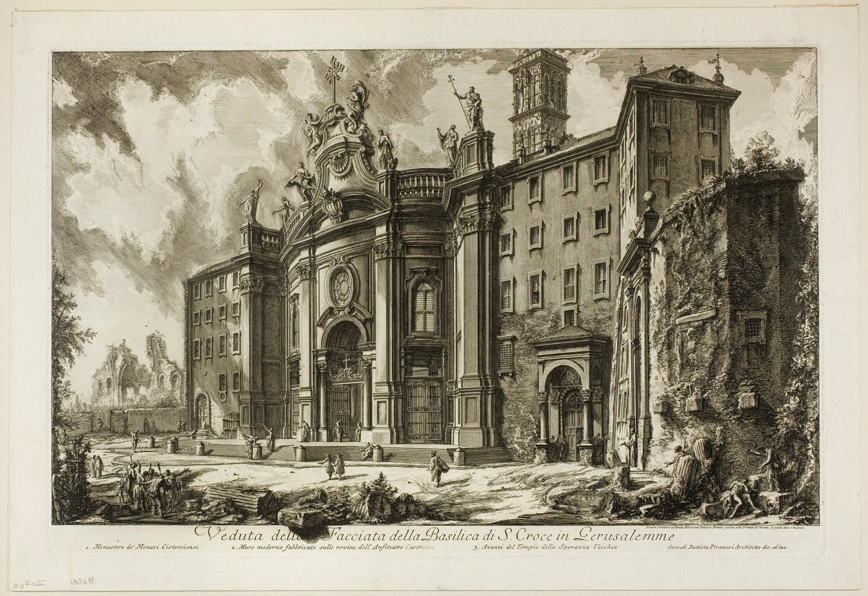 Gezicht op de Façade van de Basiliek van S. Croce in Gerusalemme, uit Zichten van Rome door Giovanni Battista Piranesi