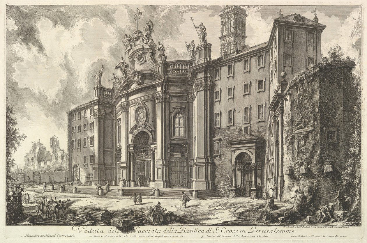 Uitzicht op de gevel van de Basiliek van S. Croce in Gerusalemme, ca. 1750 door Giovanni Battista Piranesi