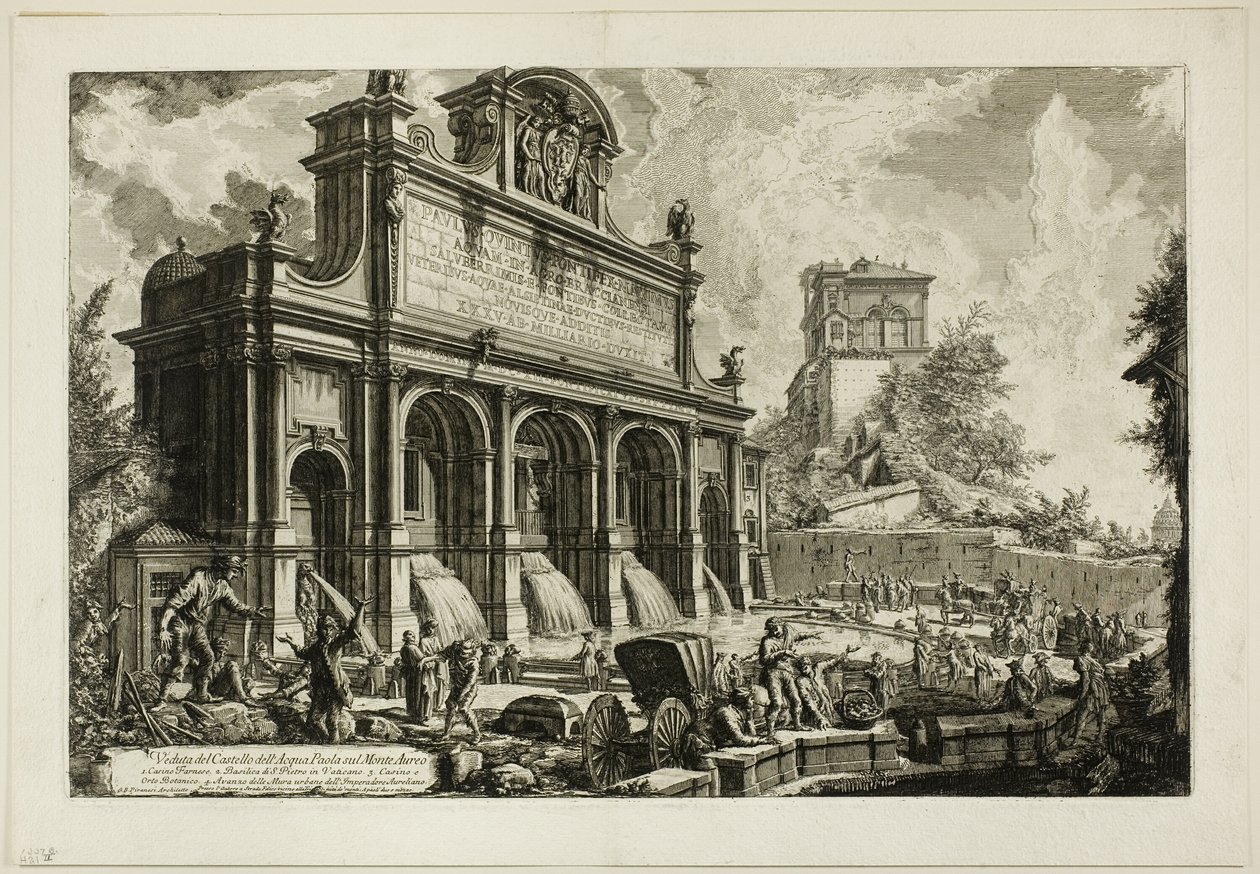 Uitzicht op de bron van de Acqua Paola op Monte Aureo, uit Zichten op Rome door Giovanni Battista Piranesi