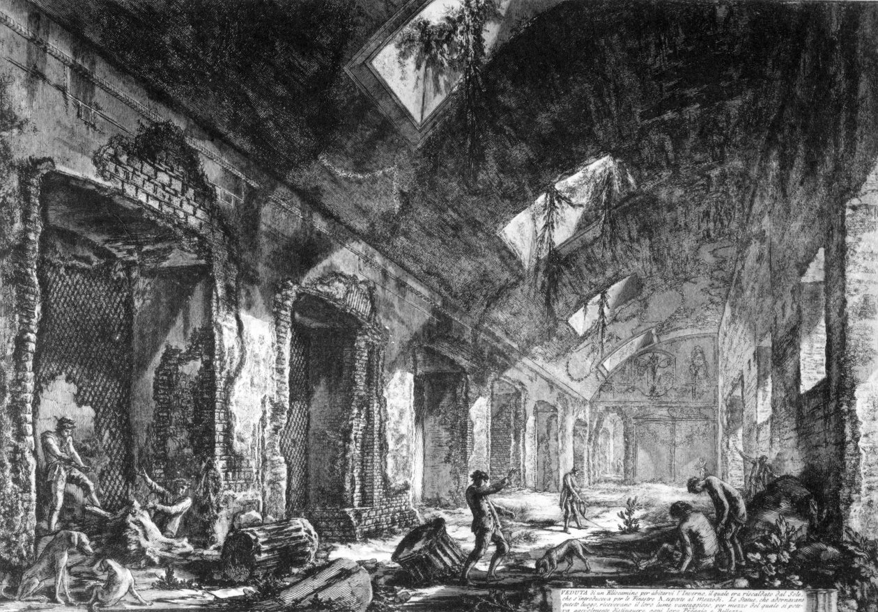 Uitzicht op de Heliocaminus bij de Villa van Hadrianus, Tivoli, uit de 