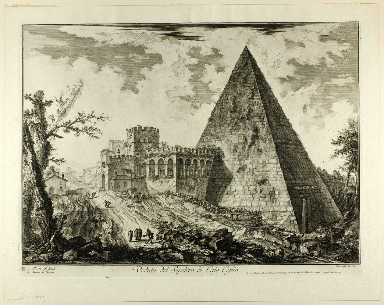 Uitzicht op de Piramidale Tombe van Cestius, uit Zichten op Rome door Giovanni Battista Piranesi