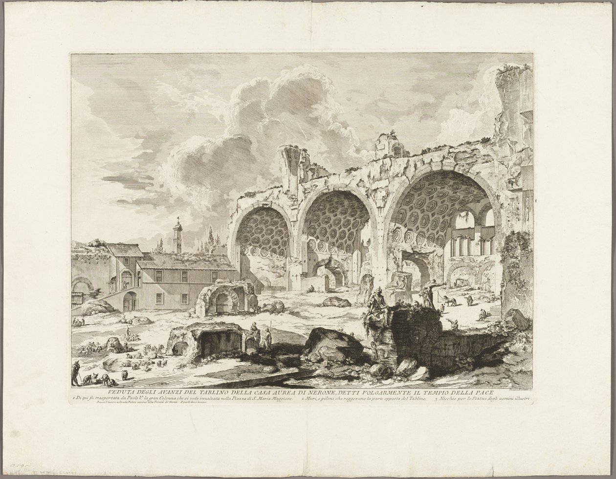 Zicht op de Resten van de Eetkamer van het Gouden Huis van Nero, gewoonlijk de Tempel van Vrede genoemd, uit Zichten van Rome door Giovanni Battista Piranesi