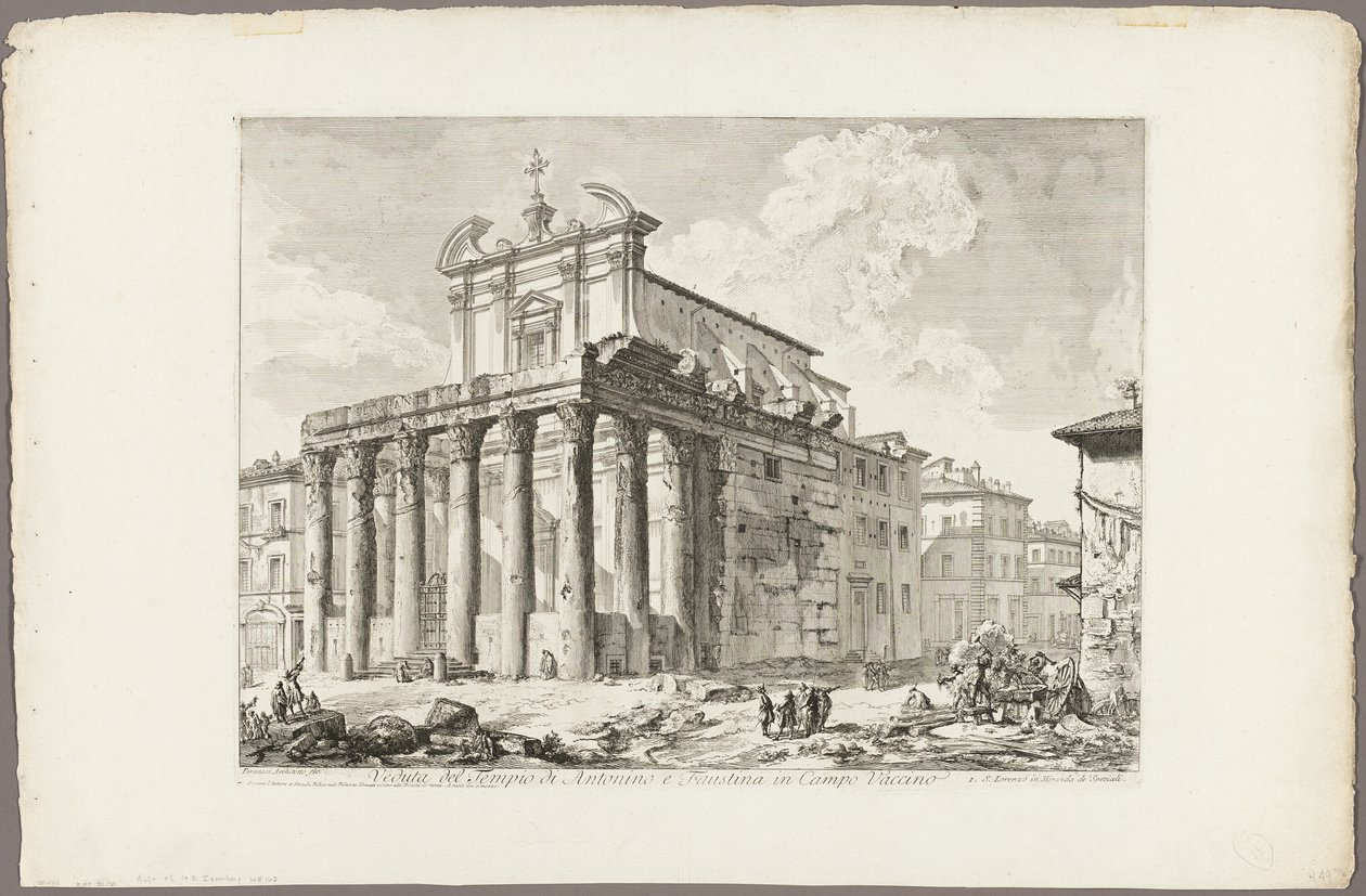 Uitzicht op de Tempel van Antoninus en Faustina in het Romeinse Forum, uit Zichten van Rome door Giovanni Battista Piranesi