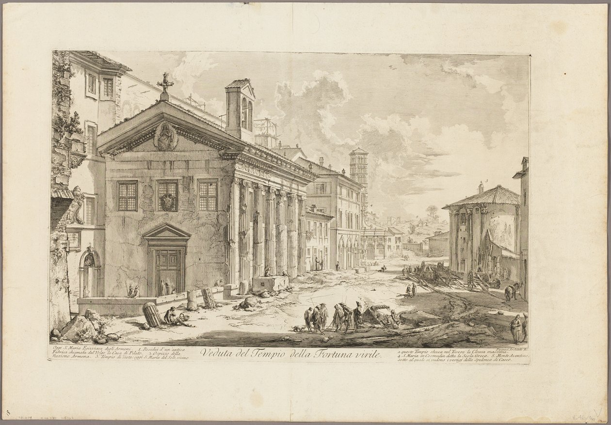 Uitzicht op de Tempel van Fortuna Virilis. Nu de Armeense kerk van S. Maria Egizziaca, uit Uitzichten van Rome door Giovanni Battista Piranesi
