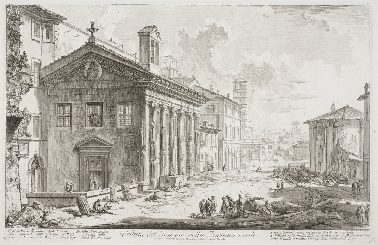 Uitzicht op de Tempel van Fortuna Virilis, nu de Armeense kerk van S. Maria Egizziaca door Giovanni Battista Piranesi