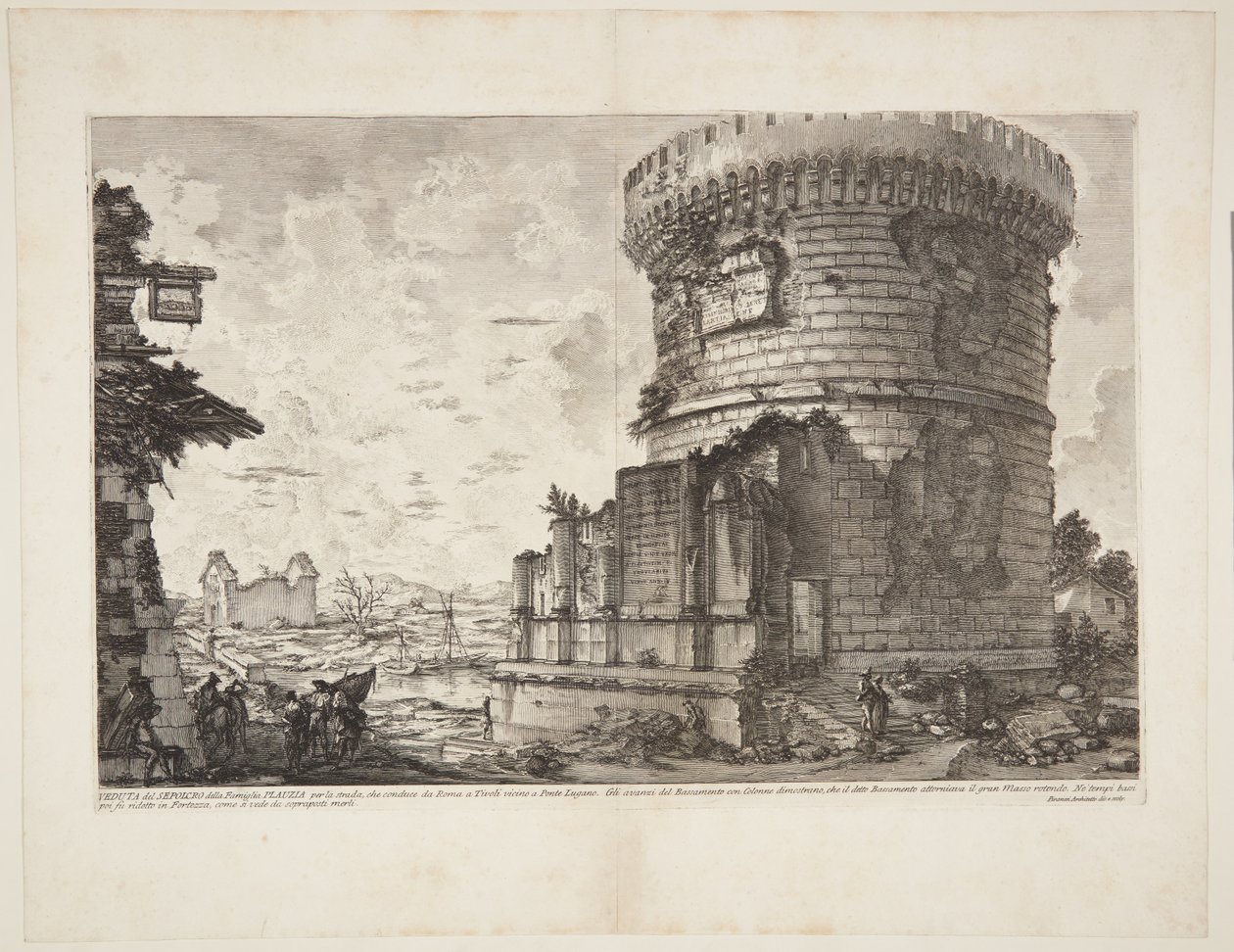 Uitzicht op het graf van de Plautii op de weg van Rome naar Tivoli nabij de Ponte Lugano door Giovanni Battista Piranesi