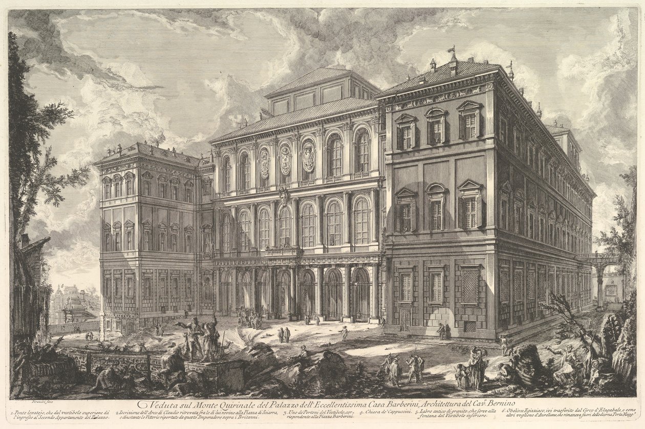 Uitzicht op het paleis van de illustere familie Barberini op de Quirinaalheuvel door Giovanni Battista Piranesi