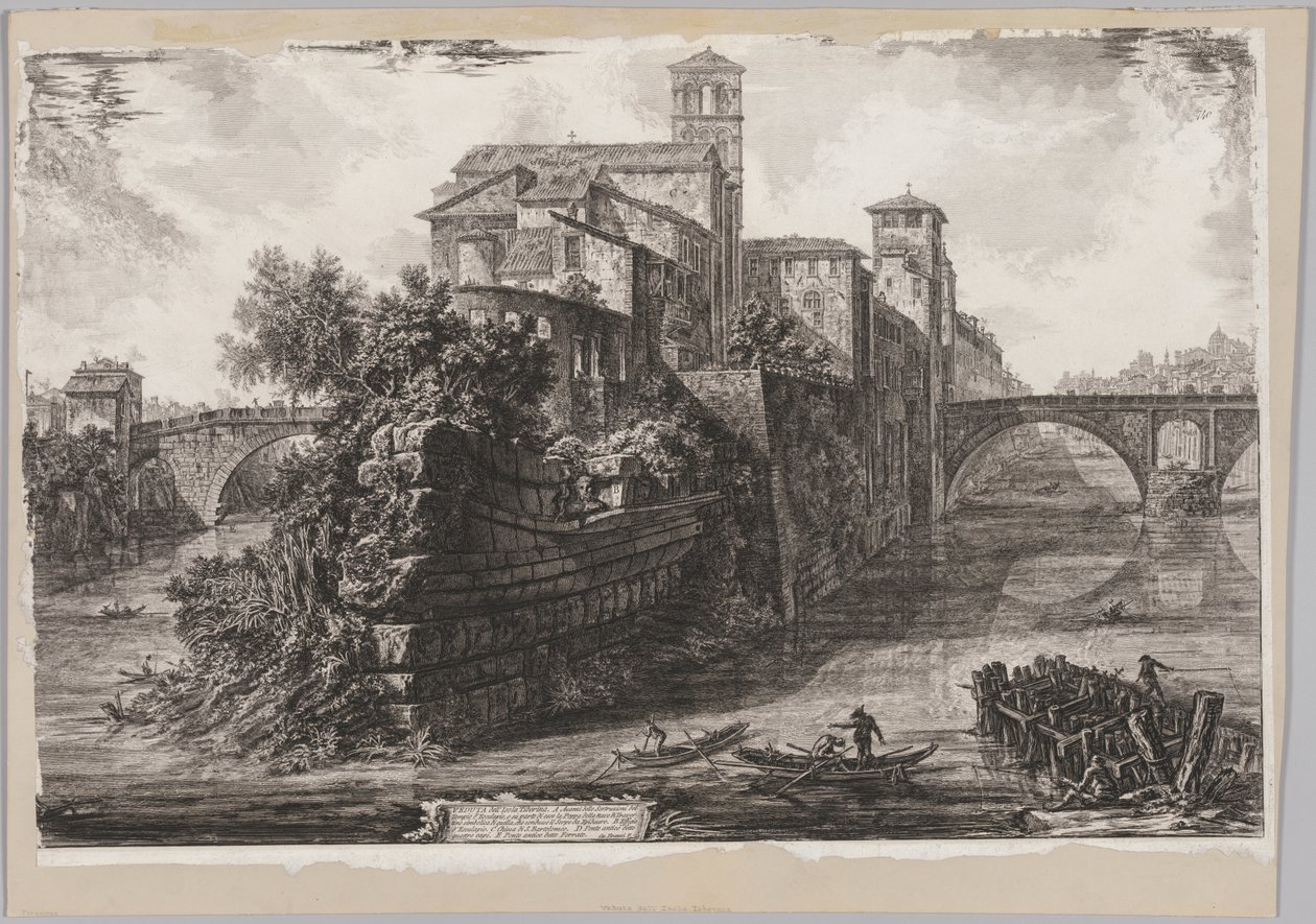 Gezichten van Rome: Het Isola Tiberina door Giovanni Battista Piranesi