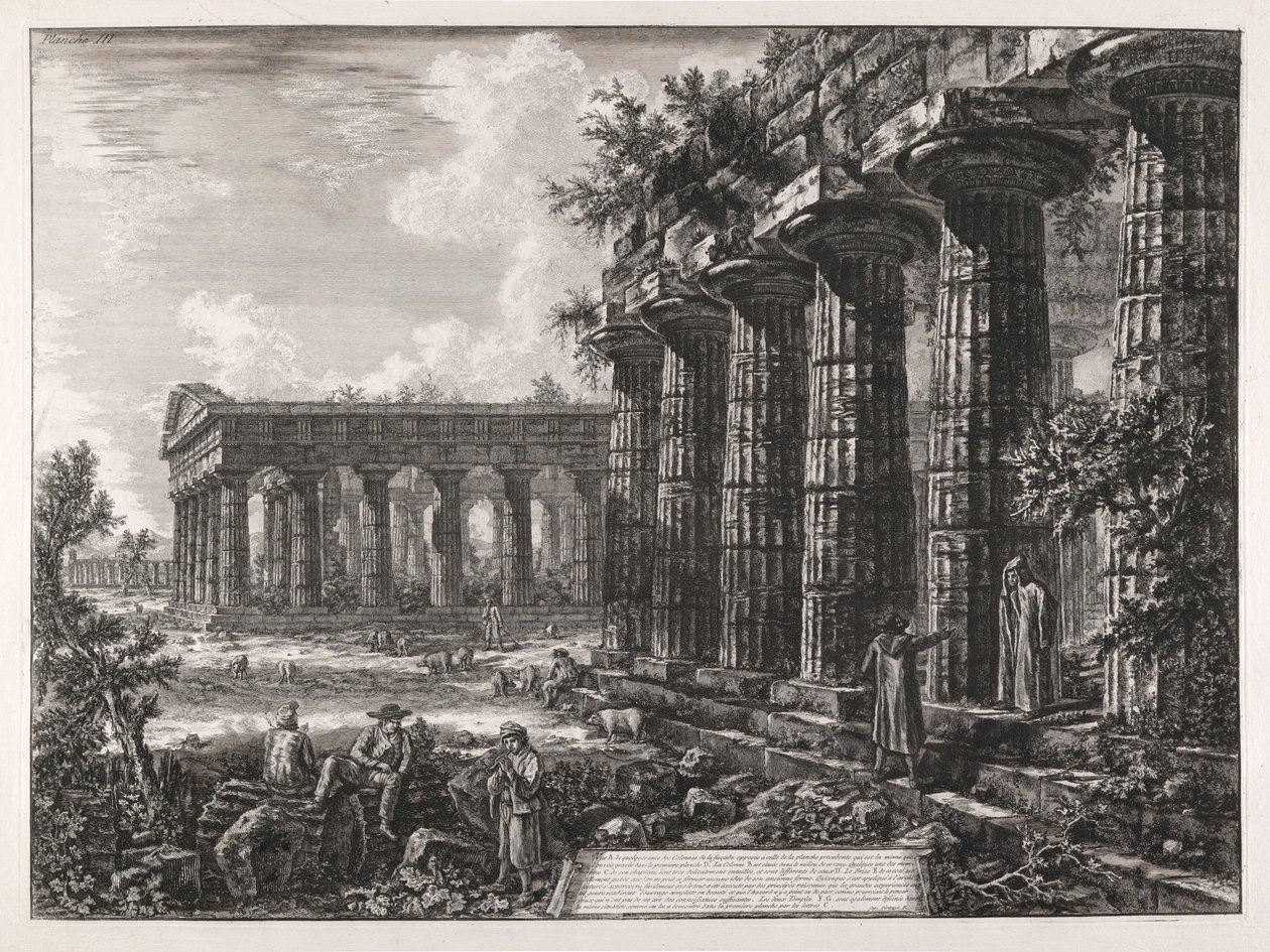 Vue de quelques unes des colonnes de la façade opposée à celle de la planche précédente door Giovanni-Battista Piranesi