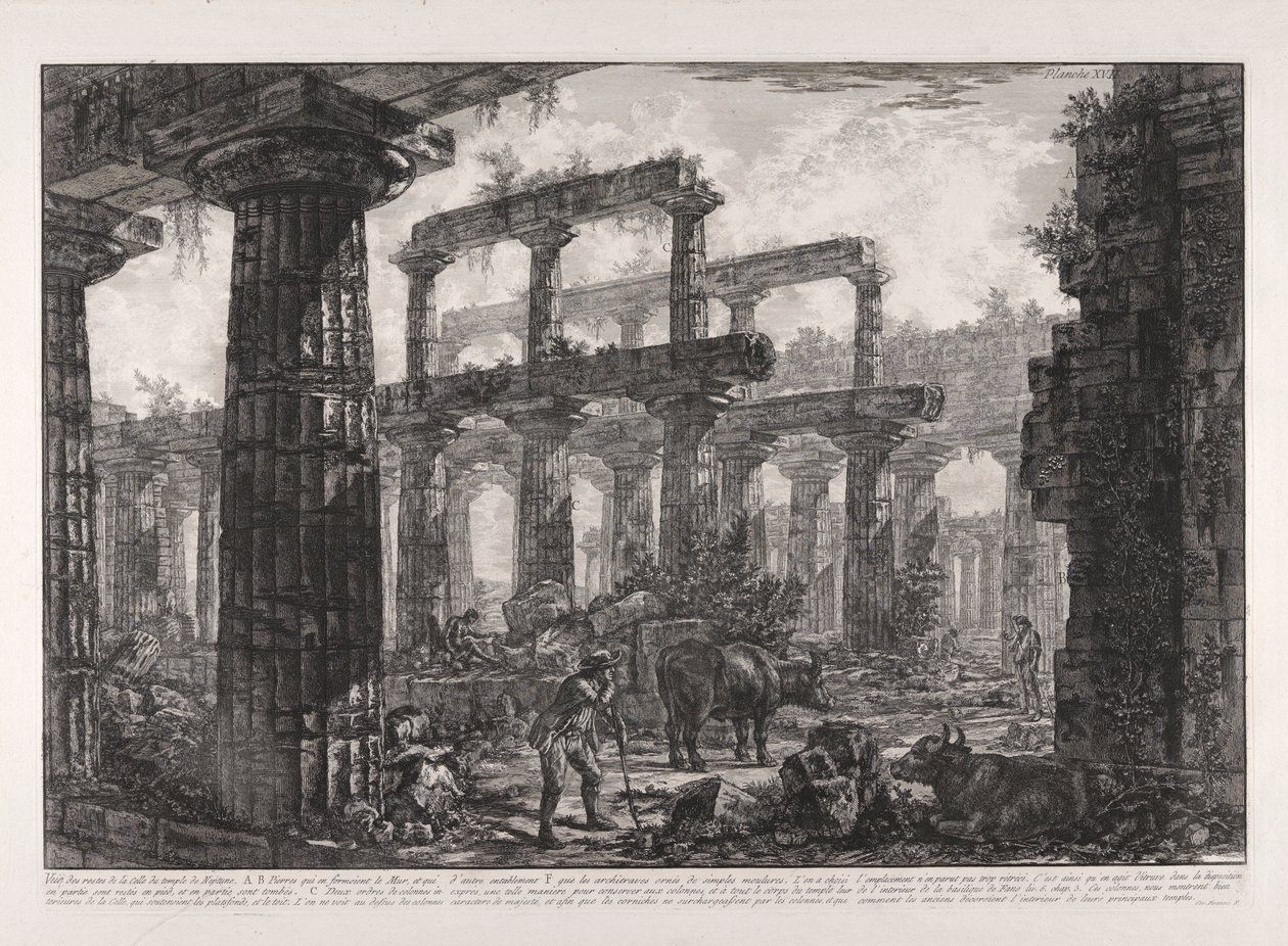 Vue des restes de la celle du Temple de Neptune (Uitzicht op de Resten van de Cella van de Tempel van Neptunus), uit Différentes vues de door Giovanni Battista Piranesi