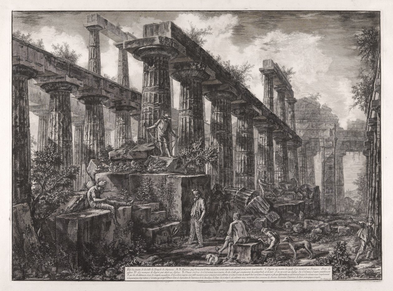 Gezicht op de overblijfselen van de cella van de Tempel van Neptunus, uit Verschillende gezichten van ... Pesto door Giovanni Battista Piranesi