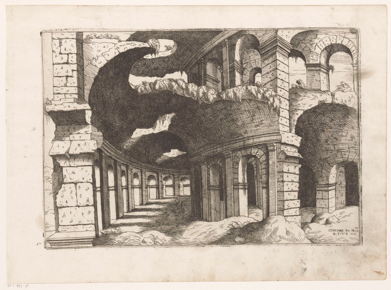 Gezicht in het Colosseum te Rome (serie titel) door Giovanni Battista Pittoni (I)