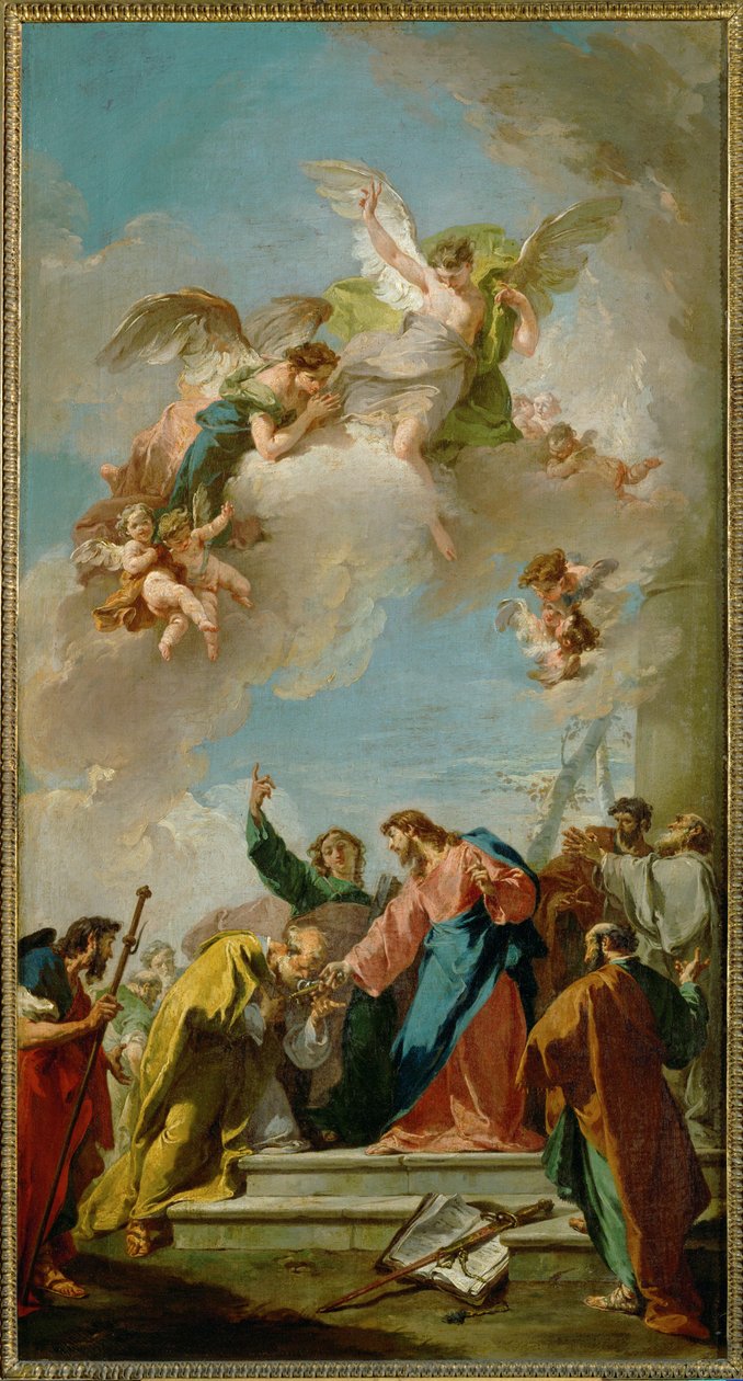 Christus overhandigt de sleutels aan Petrus ... door Giovanni Battista Pittoni