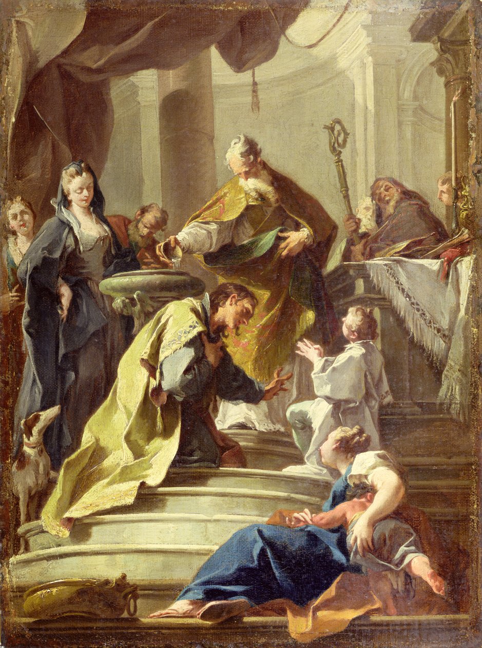 St. Prosdocimus die St. Daniël doopt (olieverf op doek) door Giovanni Battista Pittoni