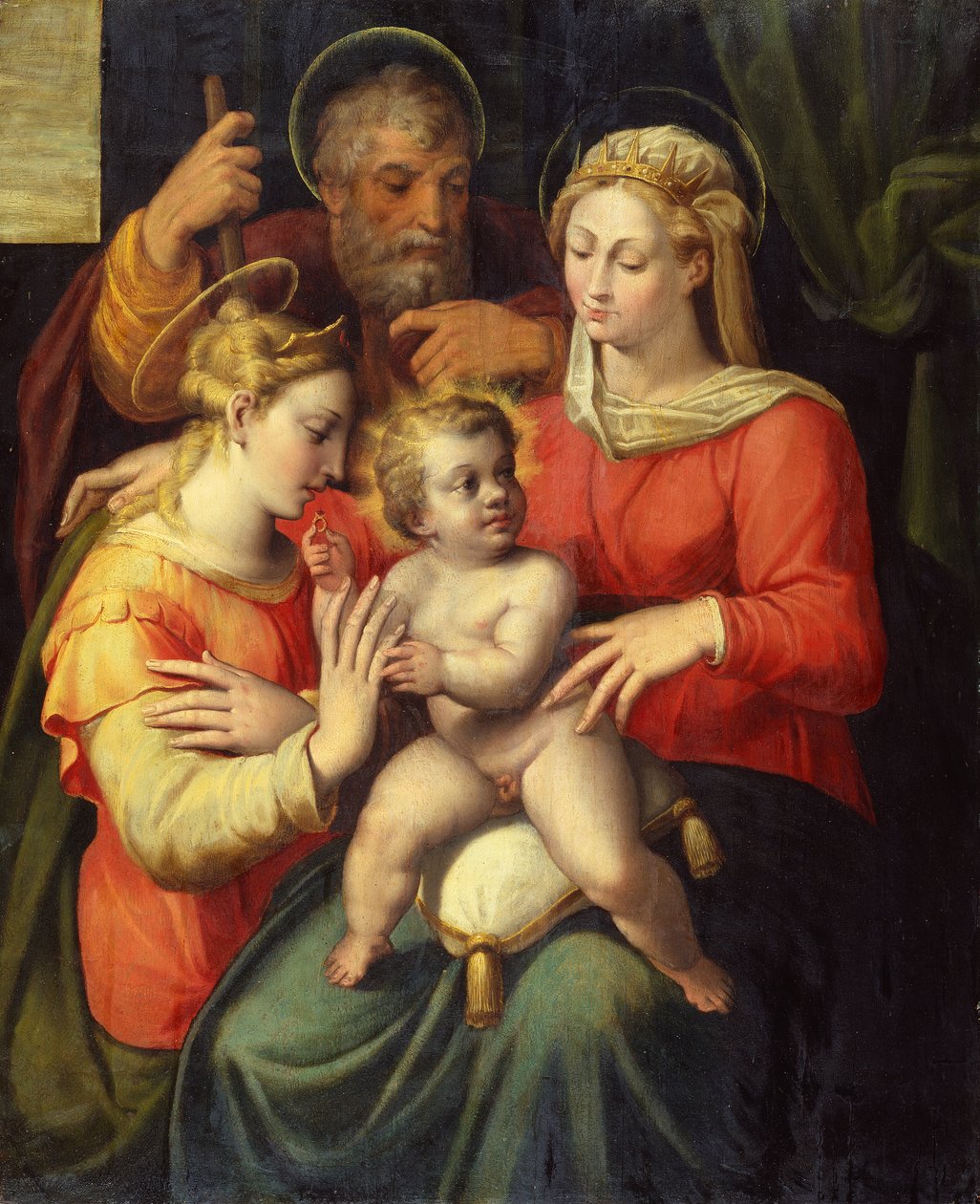 De Heilige Familie met St.Catharina (olieverf op paneel) door Giovanni Battista Ramenghi