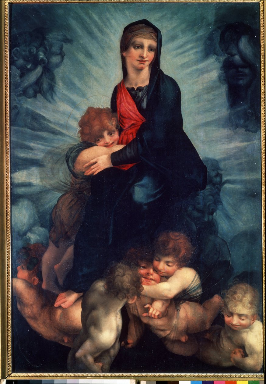 De Maagd en het Kind met engelen door Giovanni Battista Rosso Fiorentino