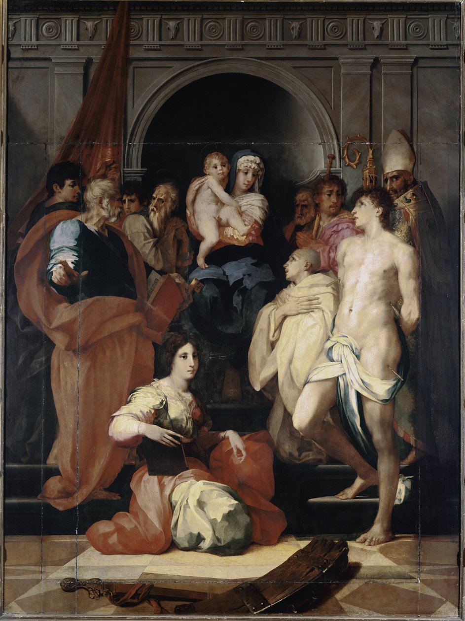 Madonna op de troon met het kind en heiligen door Giovanni Battista Rosso Fiorentino