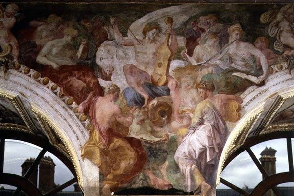 Parnassus, detail (decoratief schema in de Galerie van Frans I) door Giovanni Battista Rosso Fiorentino