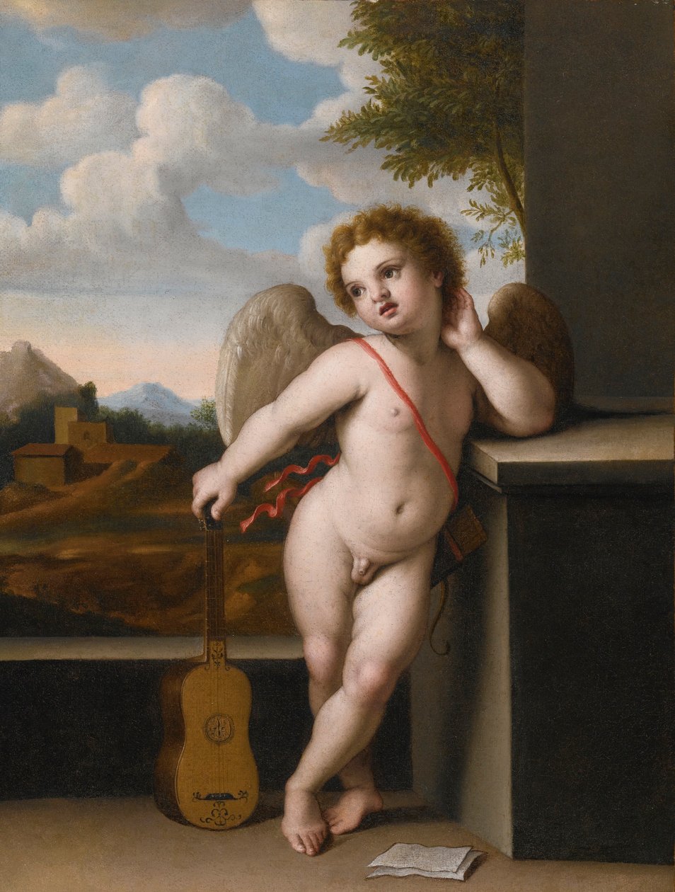 Giovanni Battista Salvi Een engel met een gitaar door Giovanni Battista Salvi da Sassoferrato