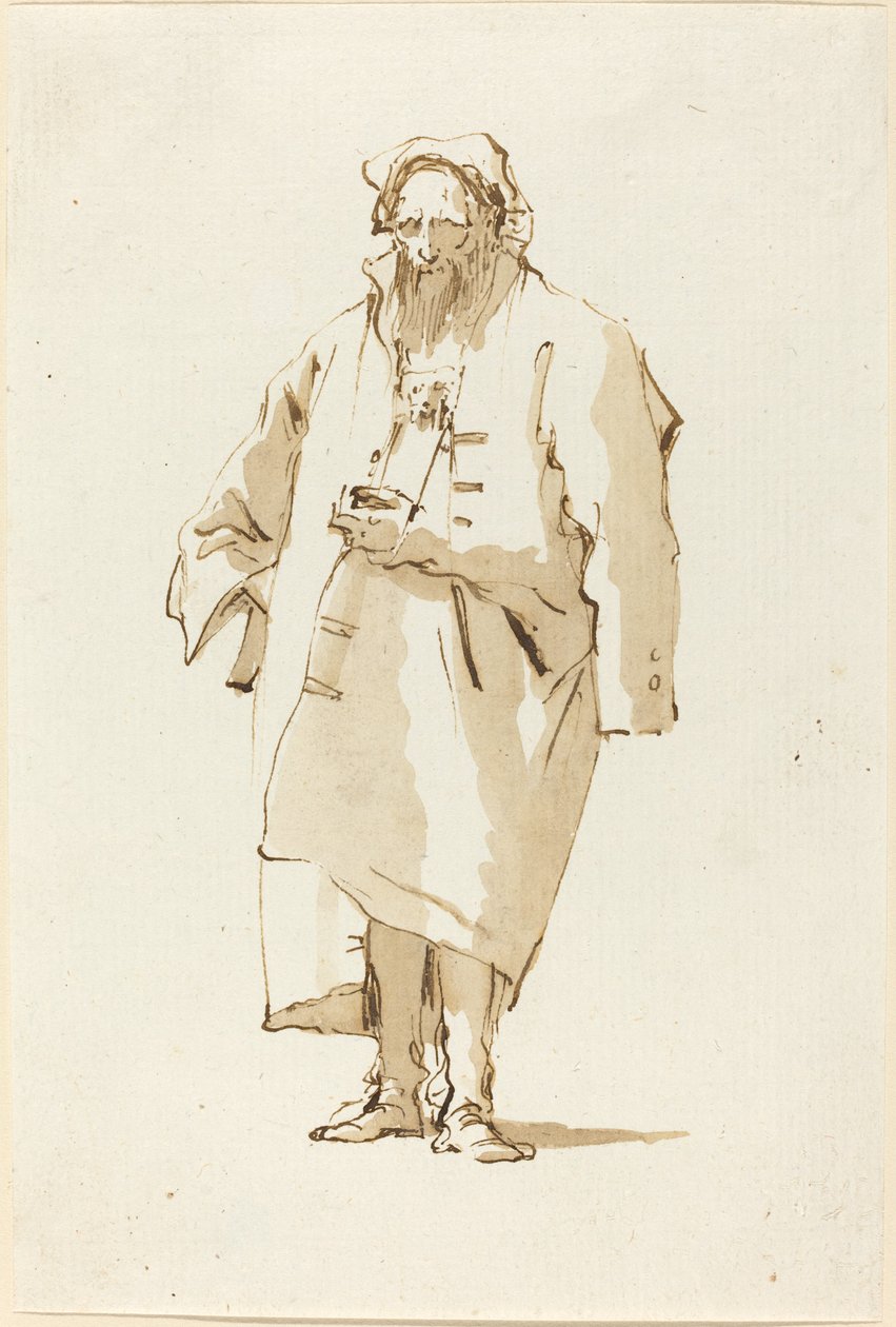 Een Staande Oriëntaal met een Overjas door Giovanni Battista Tiepolo
