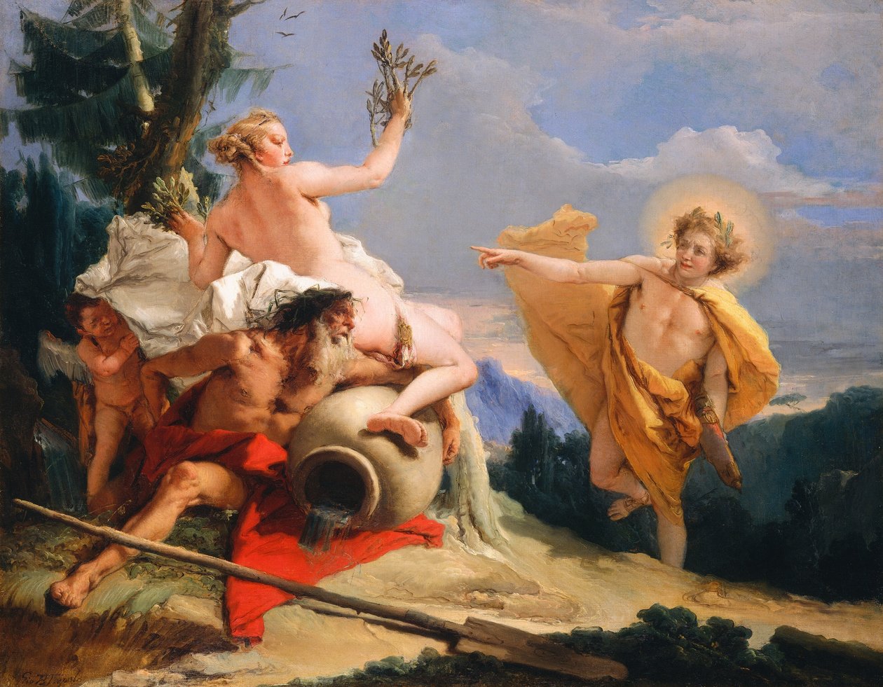 Apollo achtervolgt Daphne door Giovanni Battista Tiepolo
