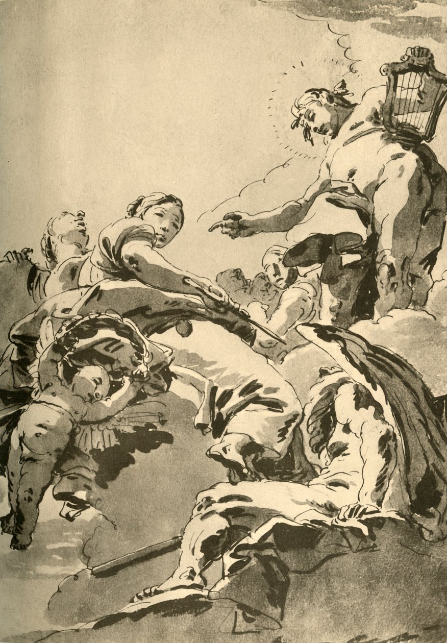 Apollo, de Muzen en Chronos, ca. 1730, 1928 door Giovanni Battista Tiepolo