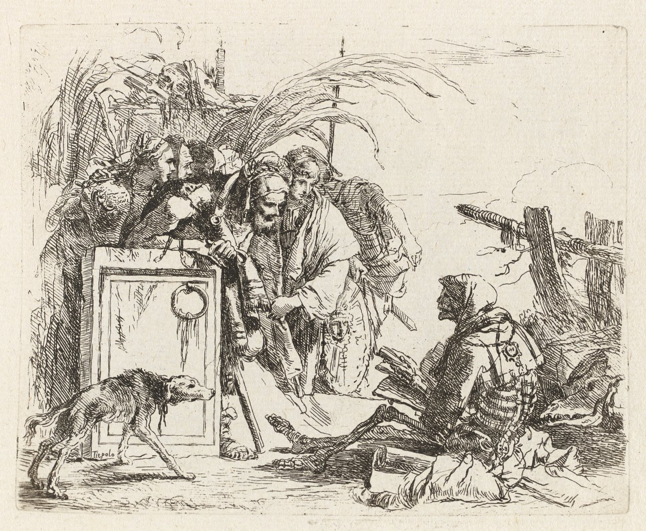 De dood geeft audiëntie, uit Vari capricci door Giovanni Battista Tiepolo