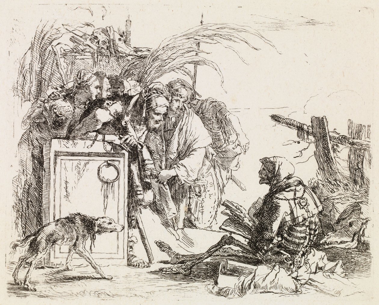 De dood verleent audiëntie, uit Vari Capricci door Giovanni Battista Tiepolo