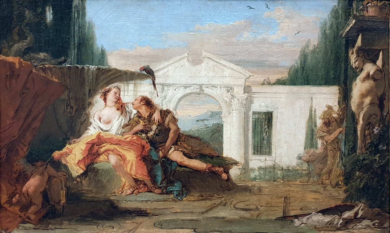 Duits:  Rinaldo und Armida im Zaubergarten Armidas, von Carlo und Ubaldo belauscht Rinaldo en Armida in Armida